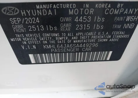 2025 Hyundai Sonata Sel z USA, uszkodzony, nr VIN KMHL64JA6SA449296